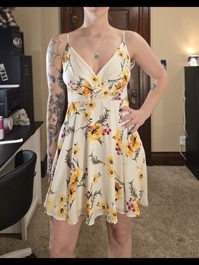 Express Floral V-Neck Spaghetti Strap Mini Dress